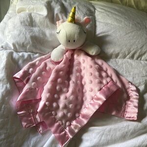 Unicorn satin silk back new w/o tag baby security blanket lovey pink white soft